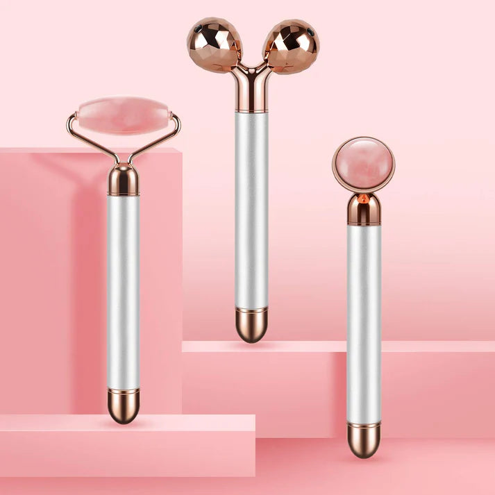Medivita 3-in-1 Vibrating Rose Quartz Facial Roller