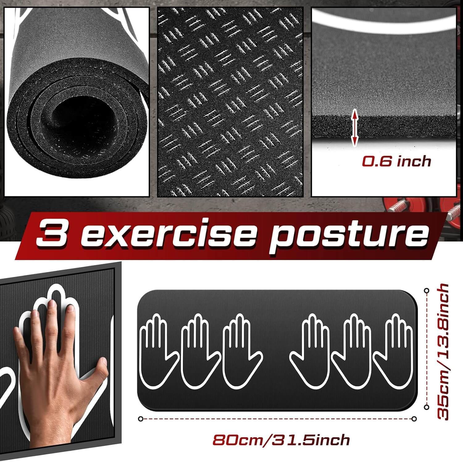 Medivita CoreAlign Trainer showing exercise mat with anti-slip texture and hand posture guides for optimal alignment.