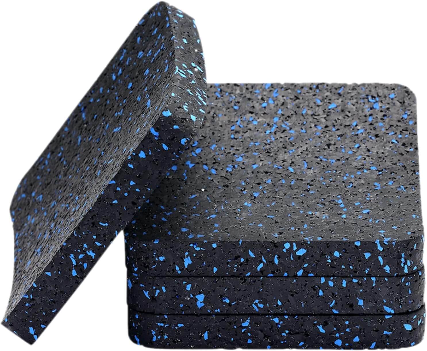 Medivita CoreGuard Mat stacked high-density rubber pads with speckled blue texture for home fitness.