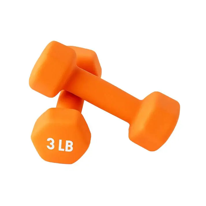 GripFuerza Silicone Ring Trainer with orange 3 LB dumbbells for strength training and hand grip improvement.
