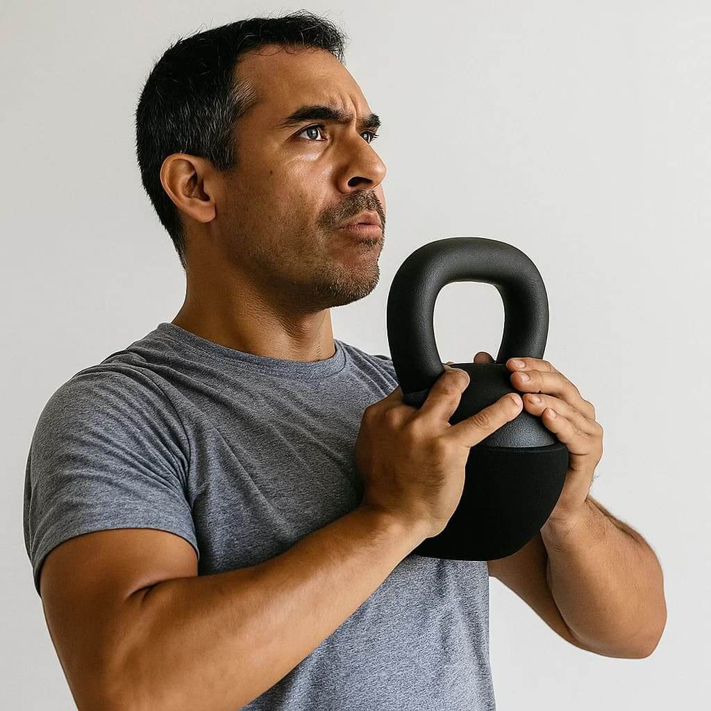 Man lifting the VersaBell ProFlex kettlebell for a strength training workout.